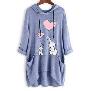CELLABIE Blue Elephant Heart Pocket Hooded Tunic Size L
